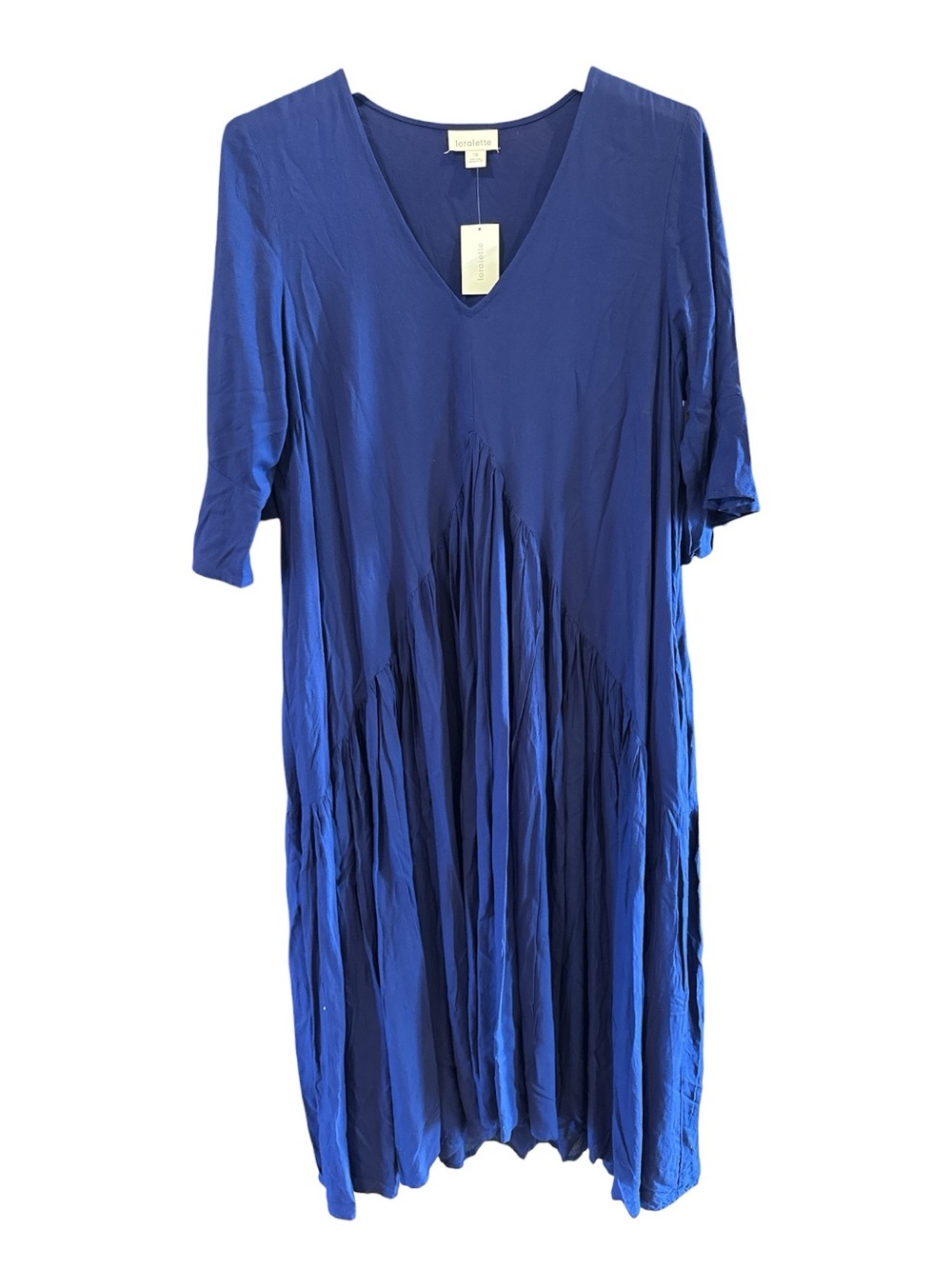 Loralette Plus V-Neck Blue Crinkled Midi Dress